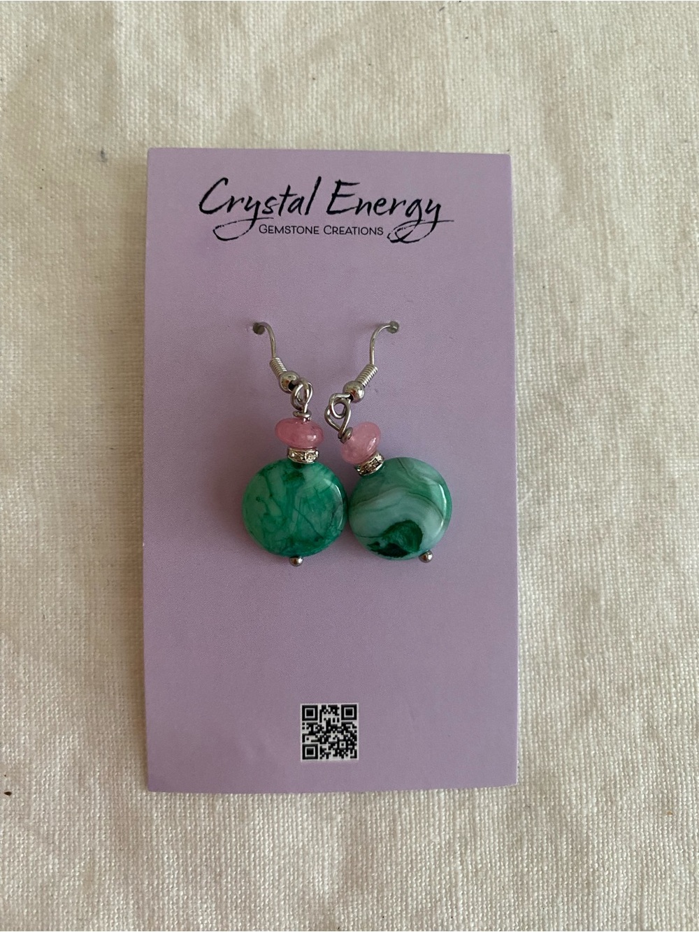 Green & Pink Agate drop earrings